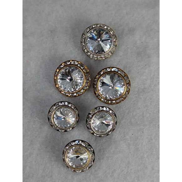 6  70's Vtge Clear Rhinestone Buttons 3 7/8" 3 5/8" EVC Shanks gold trim - Picture 4 of 10